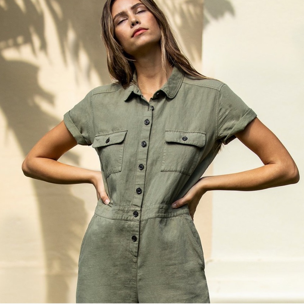 Outerknown Army Green S.E.A. Button Down Collared Jumpsuit Medium